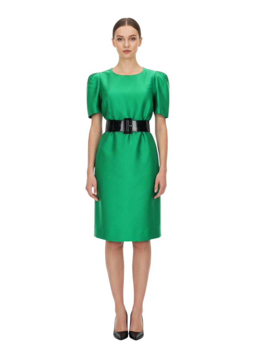 Green Round Neck Knee Length Dress 1