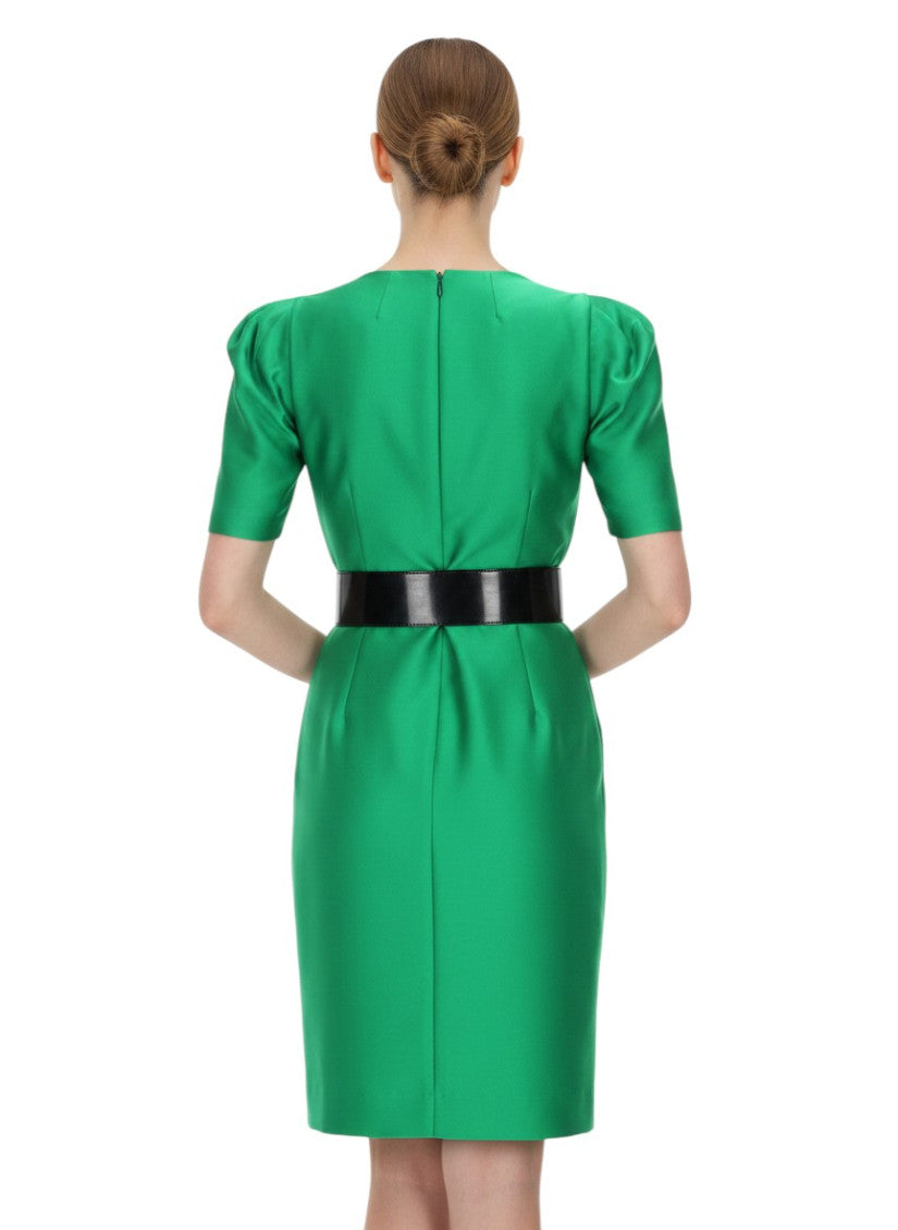 Green Round Neck Knee Length Dress 2