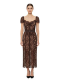 Brown Lace Sweet Heart Neck Midi Dress 1