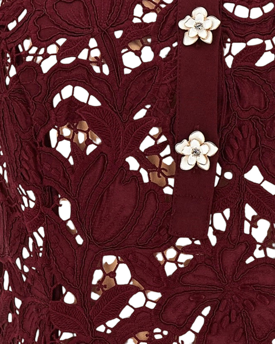 Burgundy Lace Shirt Collar Mini Dress 3