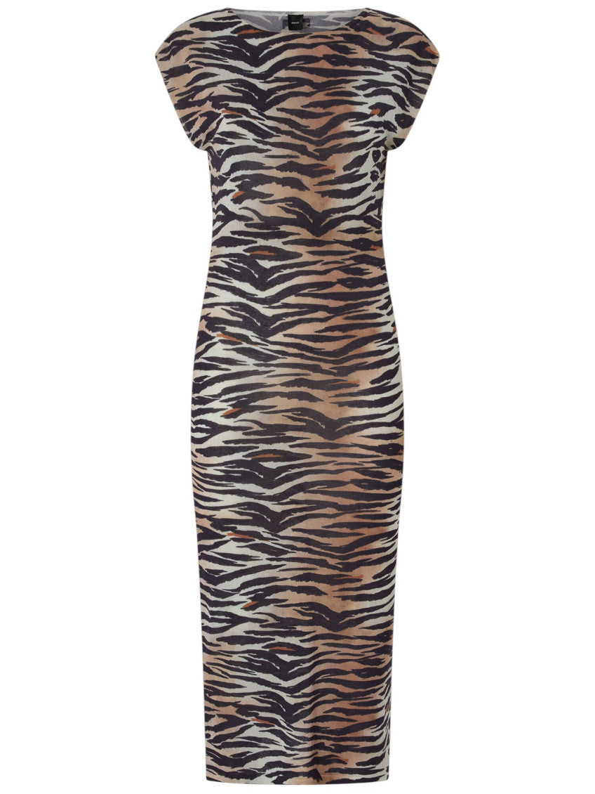 Multicolor Animal Print Round Neck Midi Dress 1