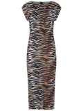 Multicolor Animal Print Round Neck Midi Dress 1