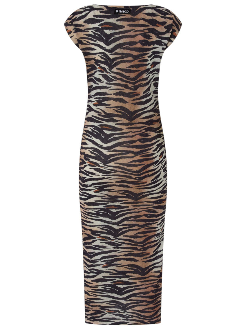 Multicolor Animal Print Round Neck Midi Dress 2