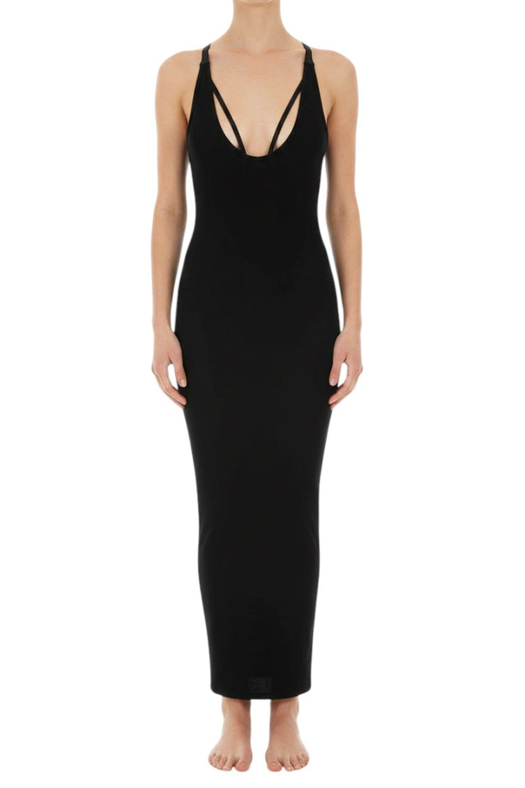Black V Neck Maxi Dress 1