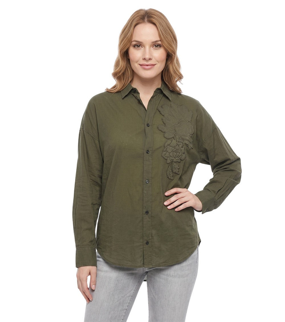 Dark Green Relaxed Embroidered Shirt 1