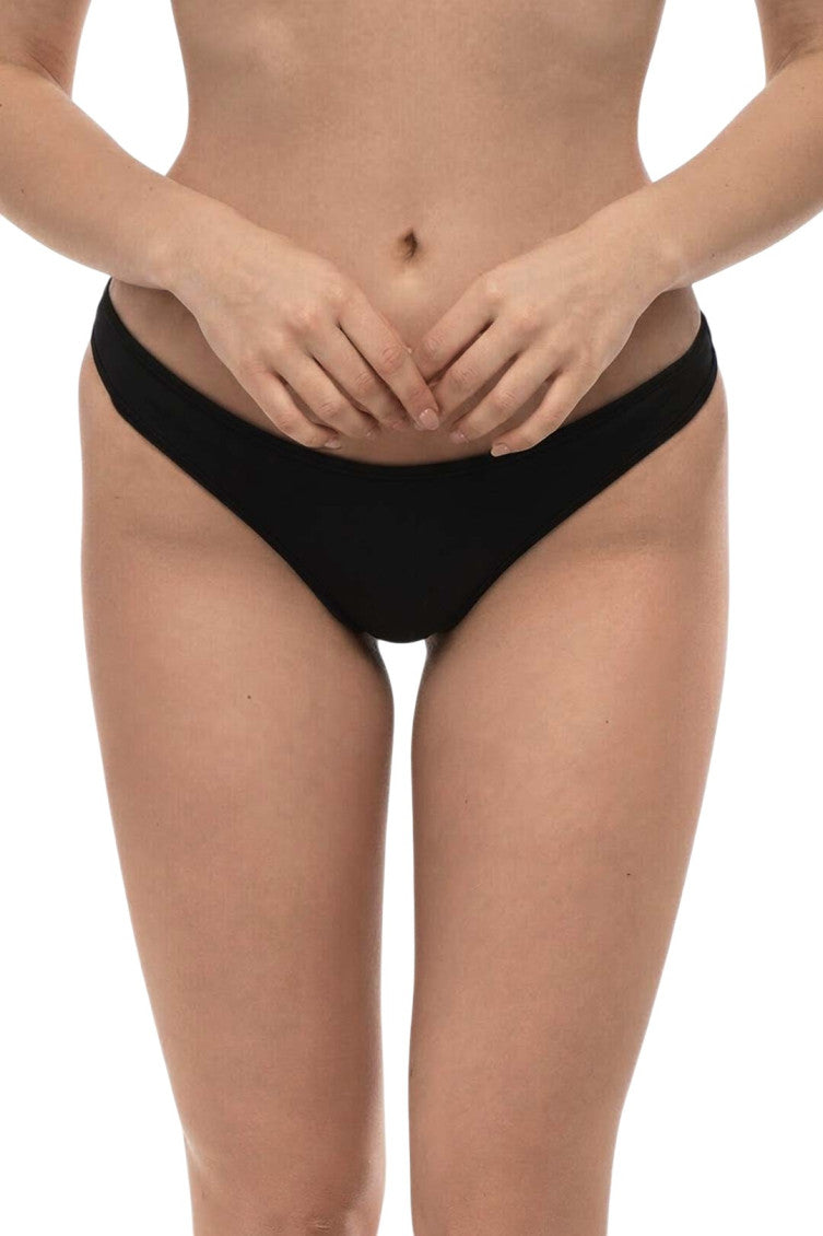 Black Solid Bikini Bottom Swimwear 1