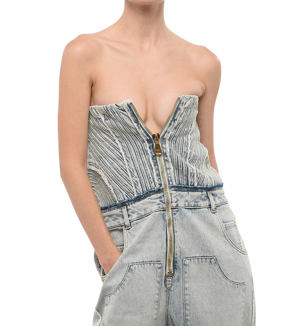 Blue Strapless Full Length Dress 3