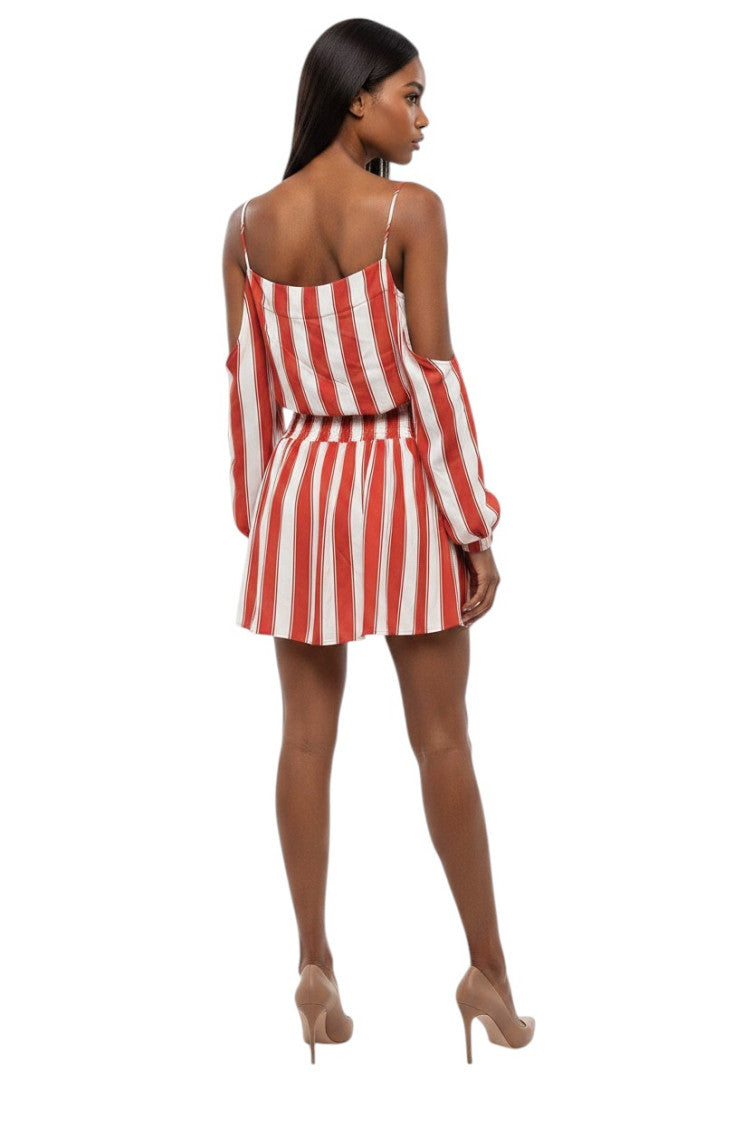 Red Stripes Sweet Heart Neck Dress 2