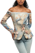 Multicolor Printed Off Shoulder Jacket 1