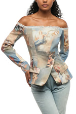 Multicolor Printed Off Shoulder Jacket 1