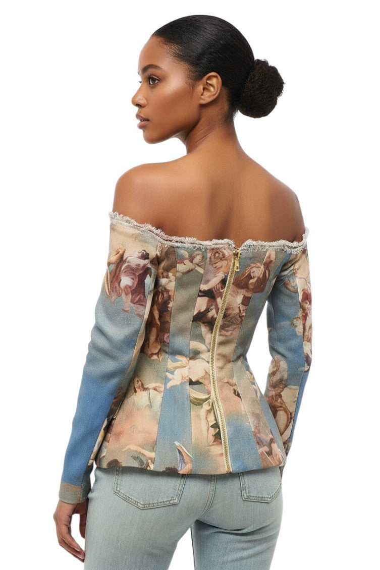 Multicolor Printed Off Shoulder Jacket 2