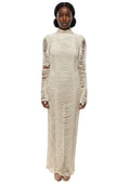 Beige Textured Mock Collar Maxi Dress 1