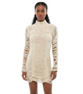 Beige Textured Mock Collar Mini Dress 1