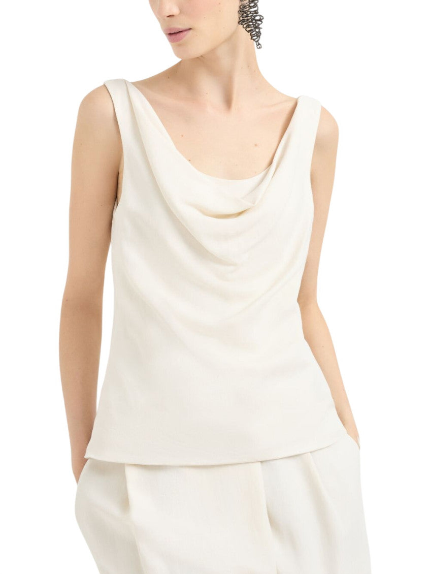 Beige Solid Cowl Neck Top 2