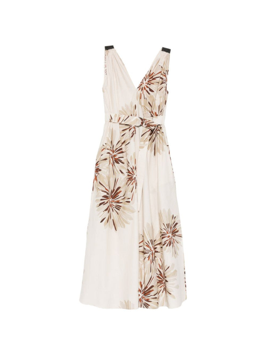 Beige Floral V Neck Maxi Dress 1