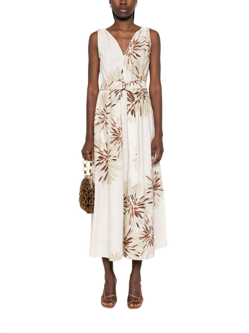 Beige Floral V Neck Maxi Dress 2