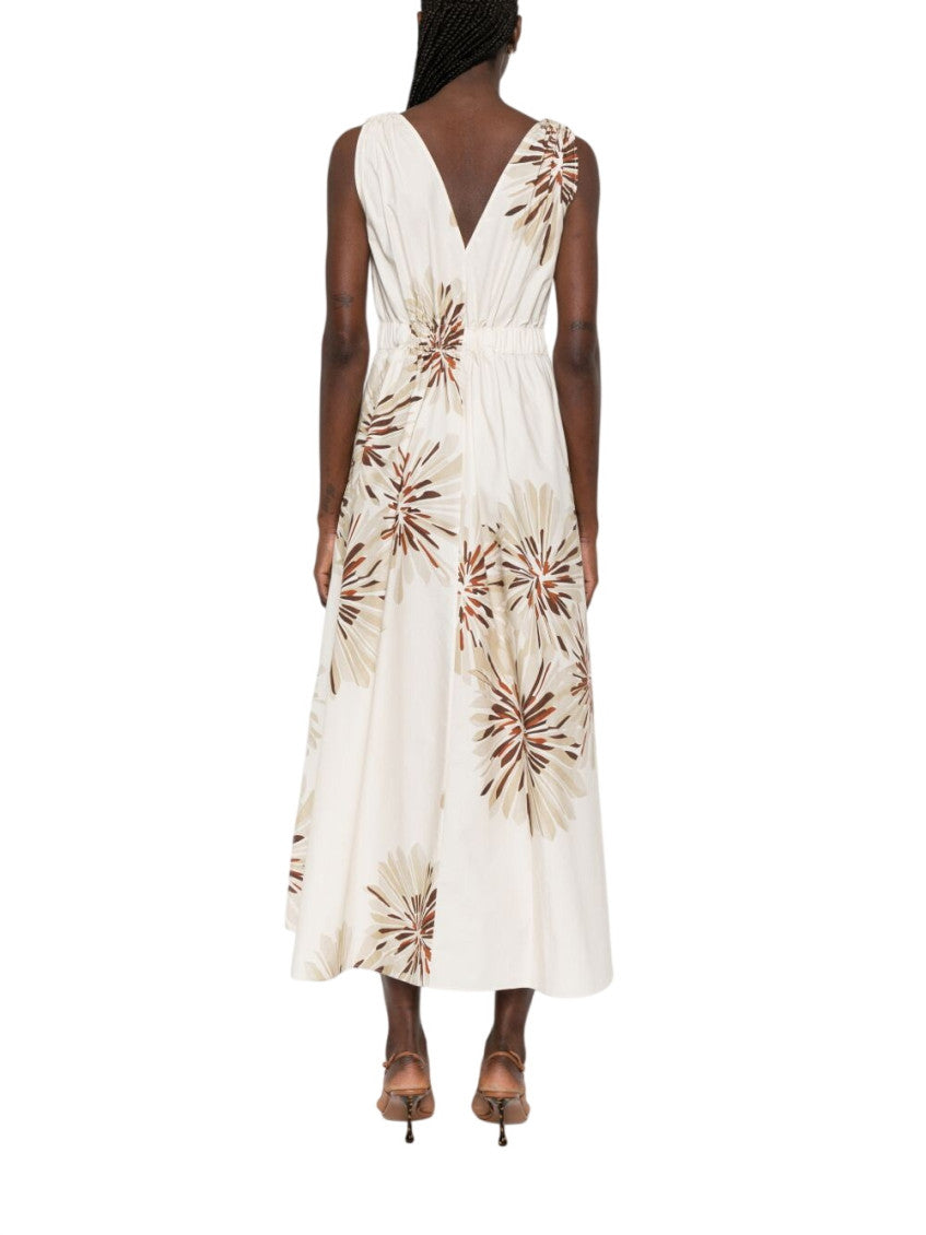 Beige Floral V Neck Maxi Dress 3