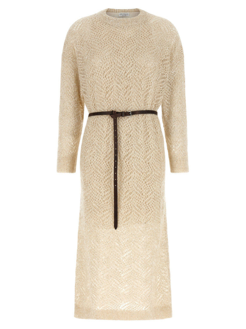 Beige Crew Neck Midi Dress 1