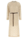 Beige Crew Neck Midi Dress 1