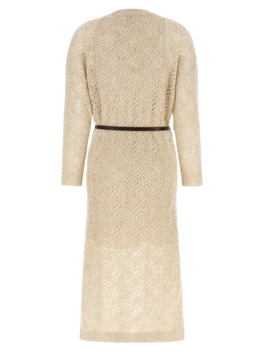 Beige Crew Neck Midi Dress 2
