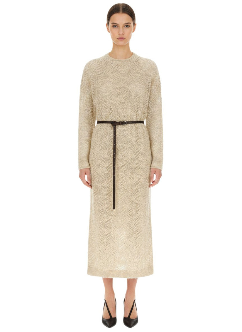 Beige Crew Neck Midi Dress 3
