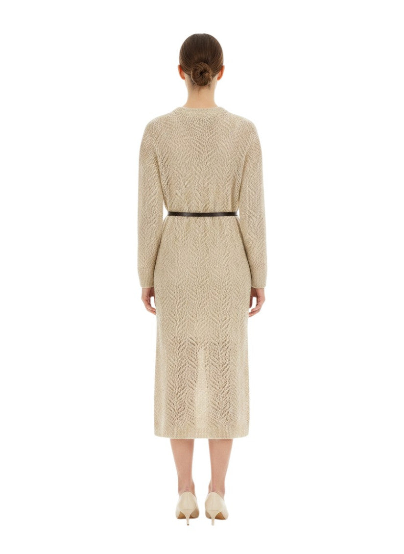 Beige Crew Neck Midi Dress 4