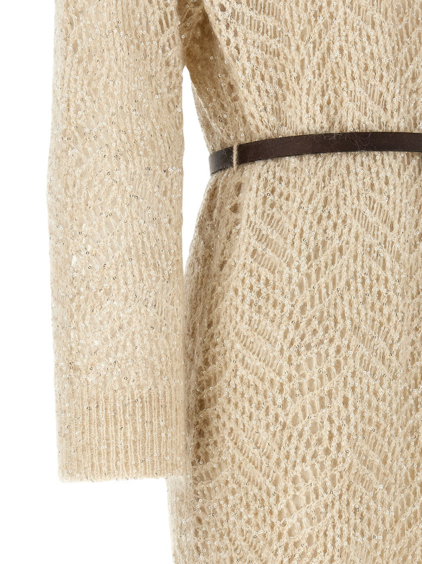 Beige Crew Neck Midi Dress 6