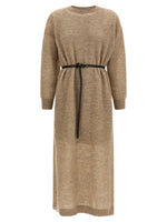 Beige Crew Neck Midi Dress 1