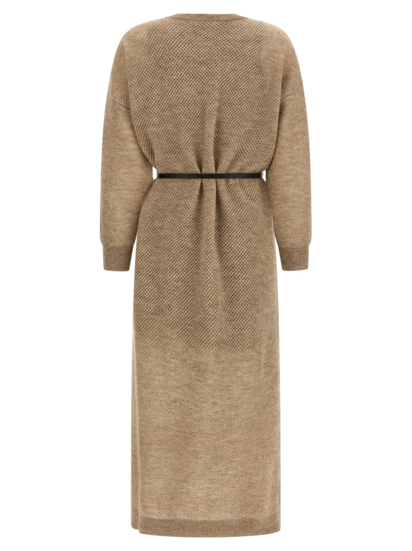 Beige Crew Neck Midi Dress 2