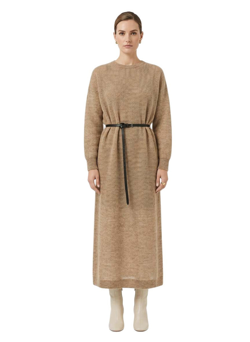 Beige Crew Neck Midi Dress 3