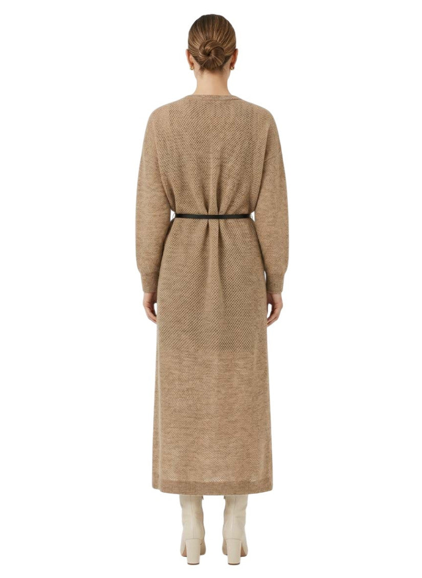 Beige Crew Neck Midi Dress 4