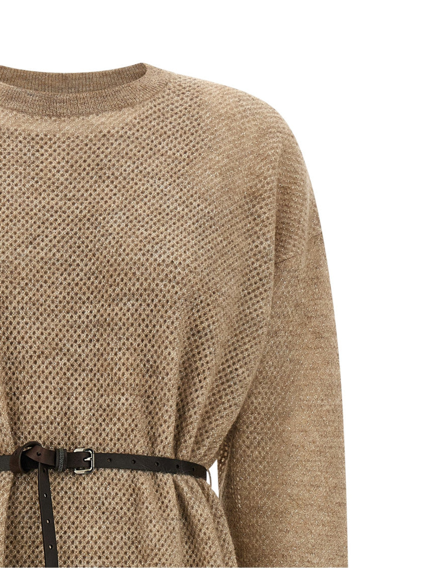 Beige Crew Neck Midi Dress 5