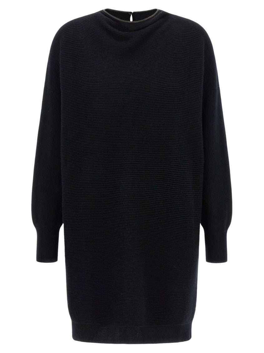 Black Textured Crew Neck Mini Dress 1