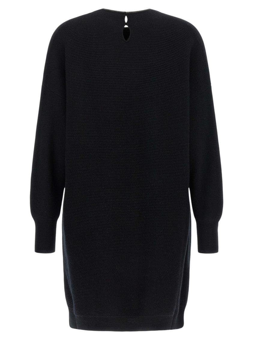 Black Textured Crew Neck Mini Dress 2