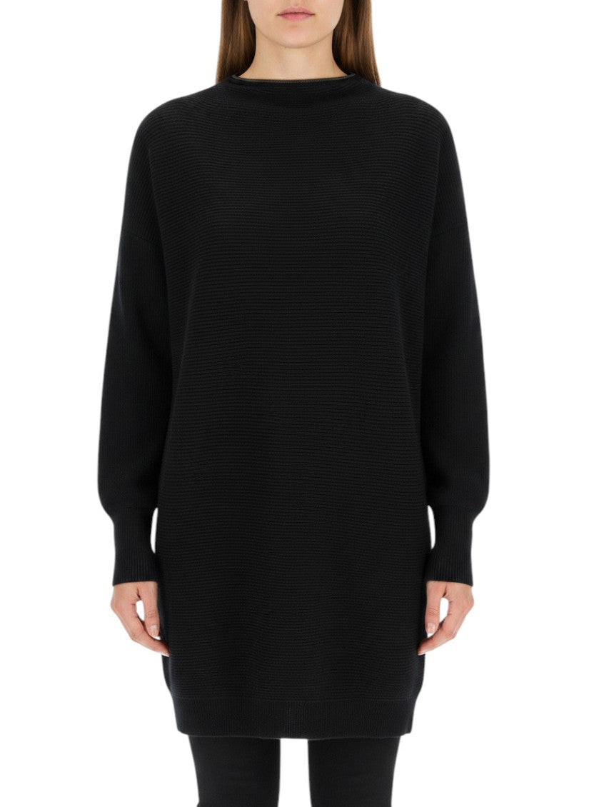 Black Textured Crew Neck Mini Dress 3