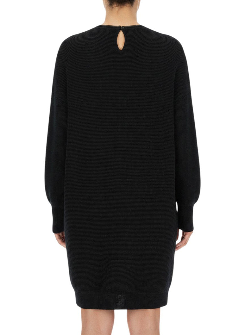 Black Textured Crew Neck Mini Dress 4