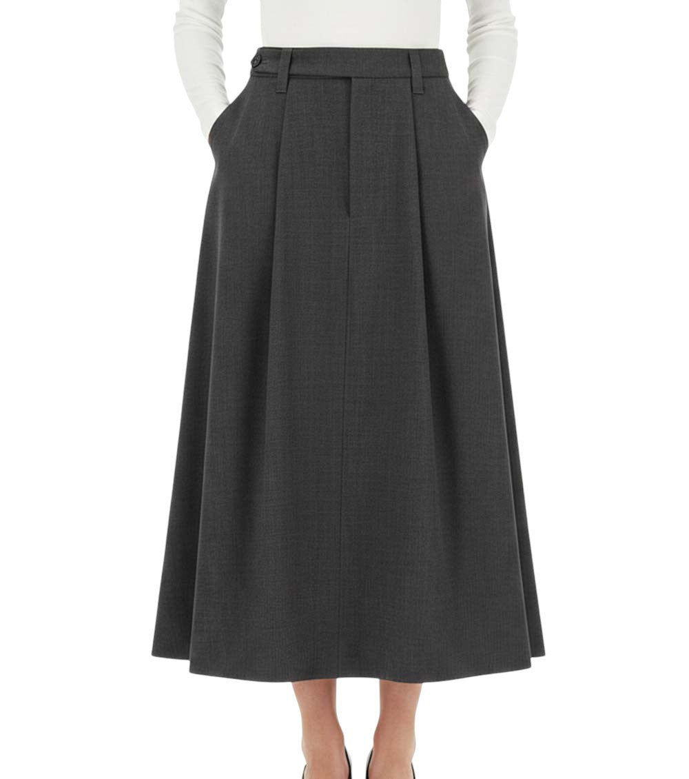 Grey Solid Midi Skirt 3