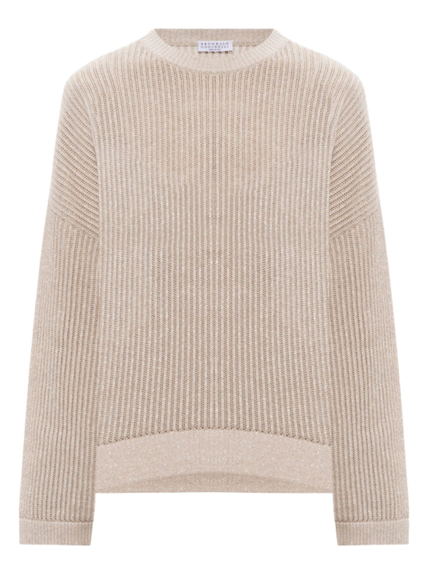 Beige Knitted Crew Neck Sweater 1
