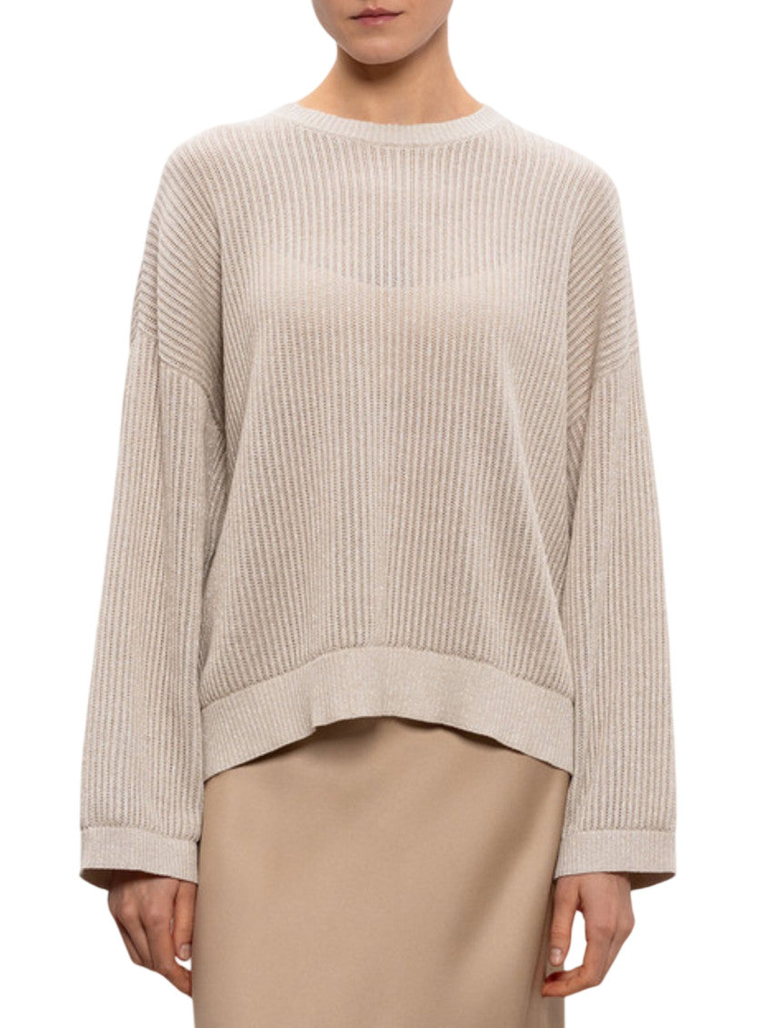 Beige Knitted Crew Neck Sweater 2