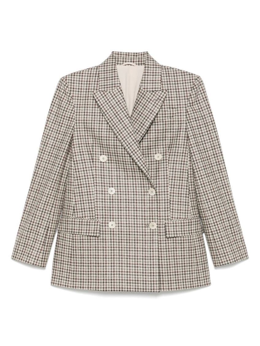 Beige Checks Notched Lapel Blazer 1
