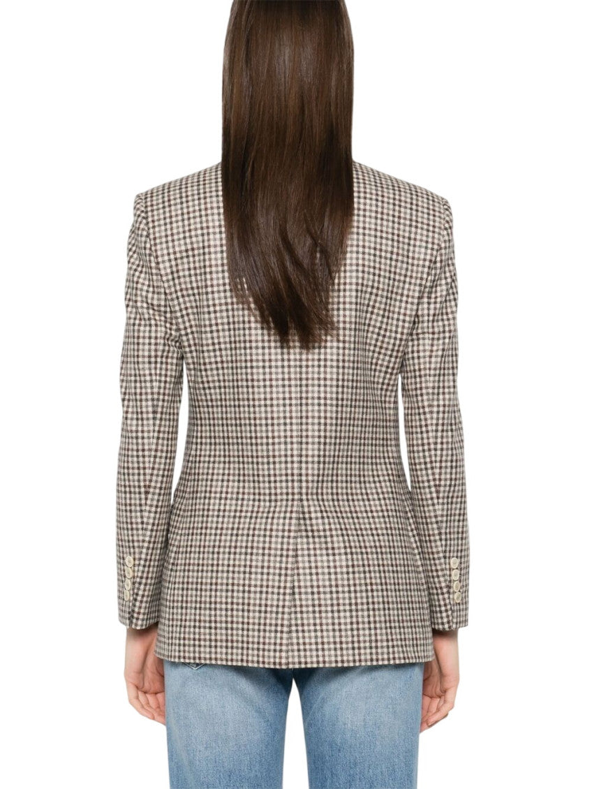 Beige Checks Notched Lapel Blazer 3