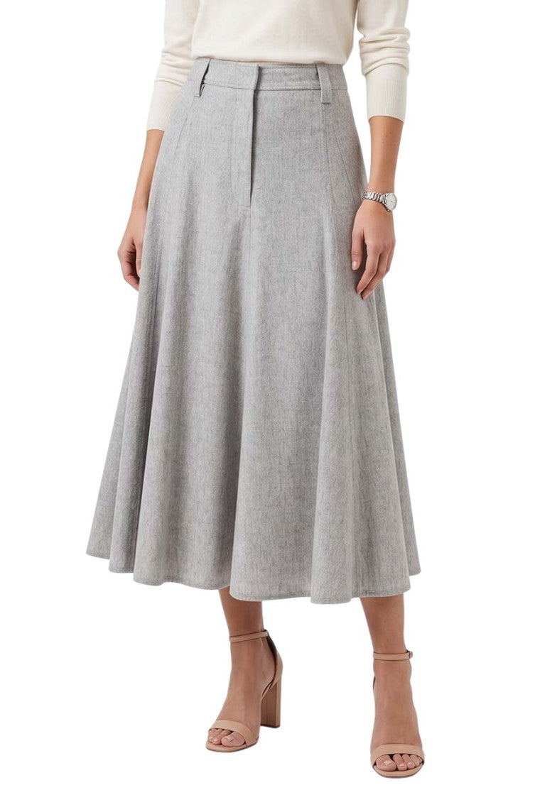 Grey Solid Midi Skirt 3