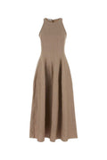 Brown Solid Round Neck Maxi Dress 1