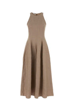 Brown Solid Round Neck Maxi Dress 1