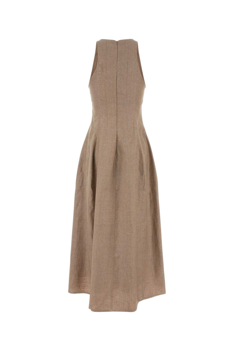 Brown Solid Round Neck Maxi Dress 2