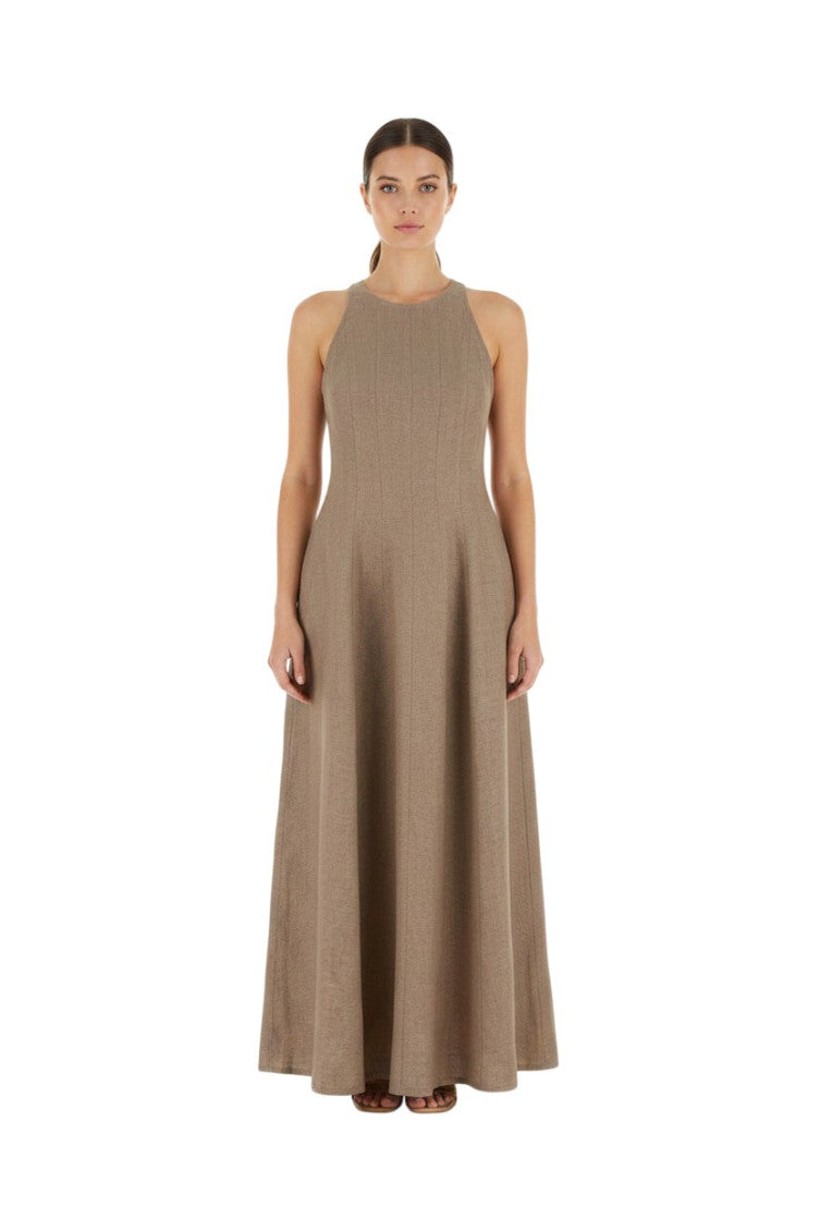 Brown Solid Round Neck Maxi Dress 3
