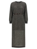 Grey Textured Crew Neck Midi Dress 1
