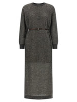 Grey Textured Crew Neck Midi Dress 1