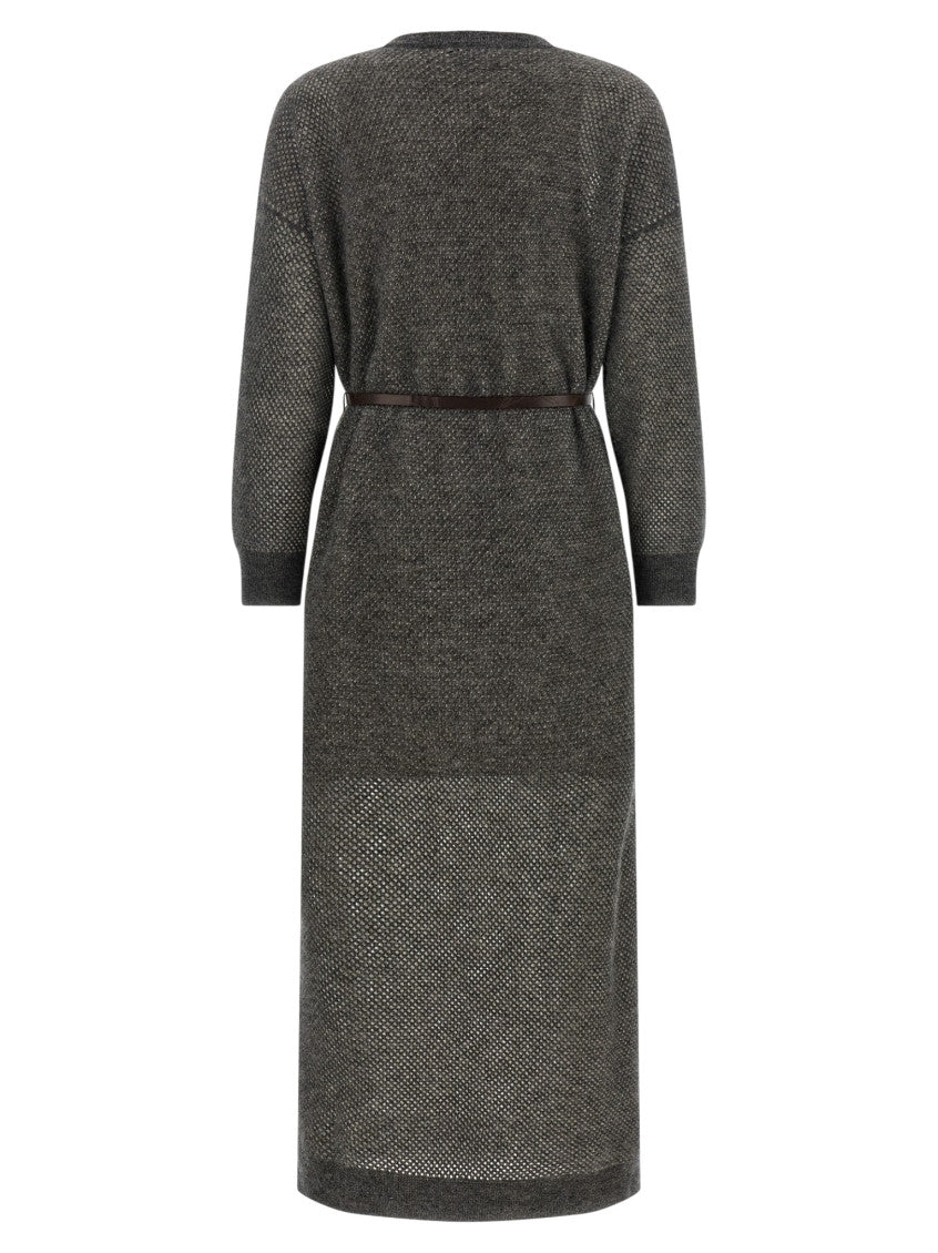 Grey Textured Crew Neck Midi Dress 2