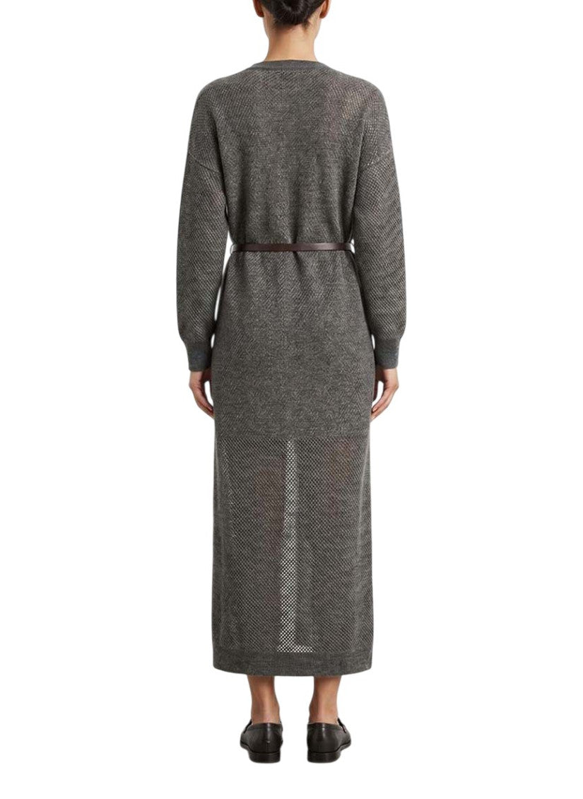 Grey Textured Crew Neck Midi Dress 4